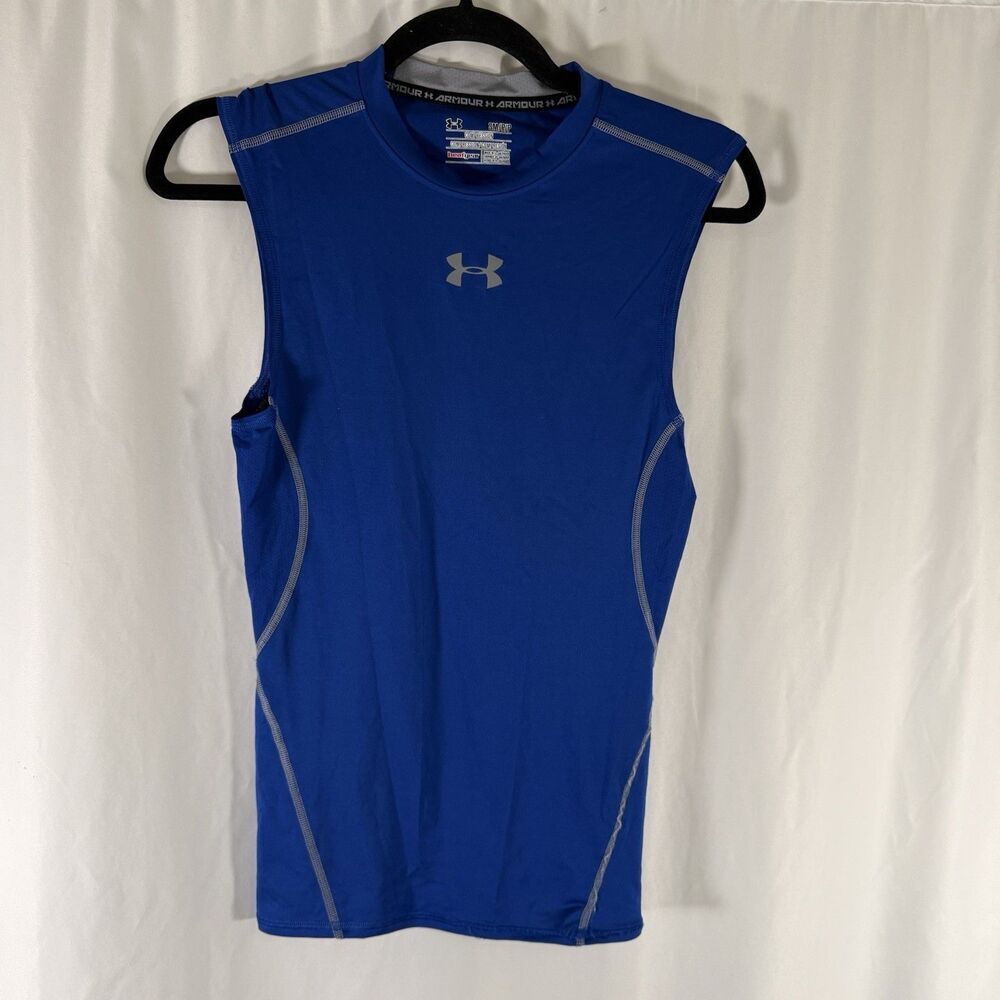 Under Armour Tank Top Men's Small Blue Sleeveless Compression High Neck